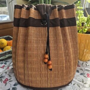 Brown and Tan Drawstring Women Bag